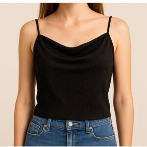 Express Tricot 90s Y2K Vintage Metallic Black Cowl Neck Cami Tank Top M